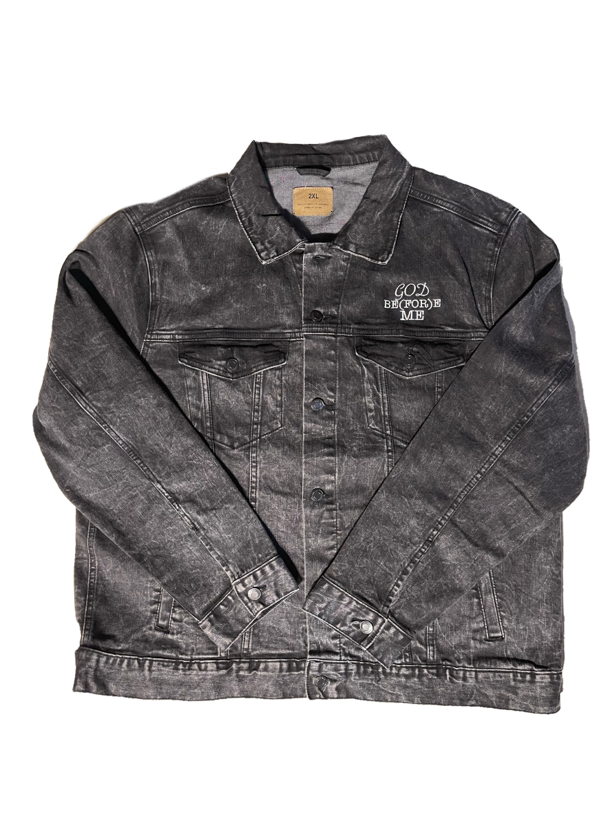 God Be(FOR)e Me Iconic Denim Jacket with Embroidered Lettering