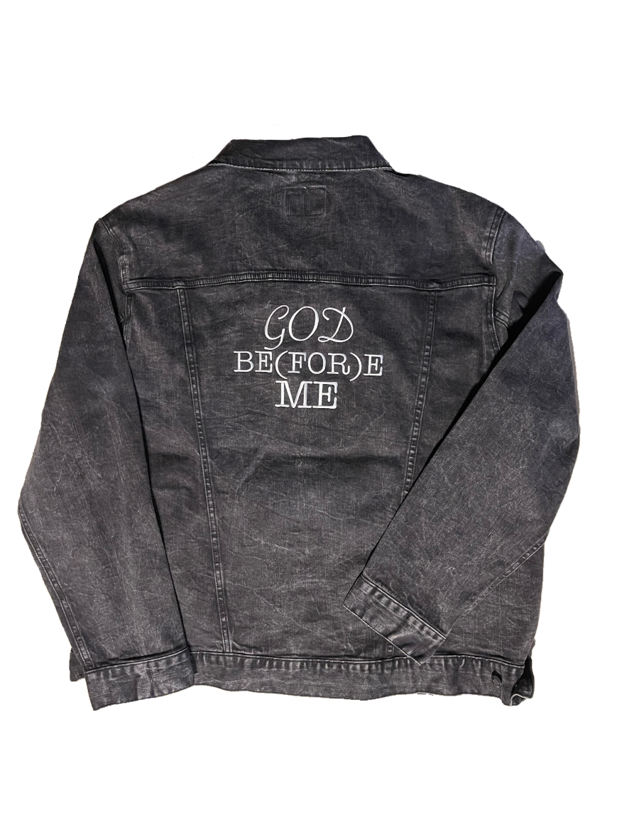 God Be(FOR)e Me Iconic Denim Jacket with Embroidered Lettering