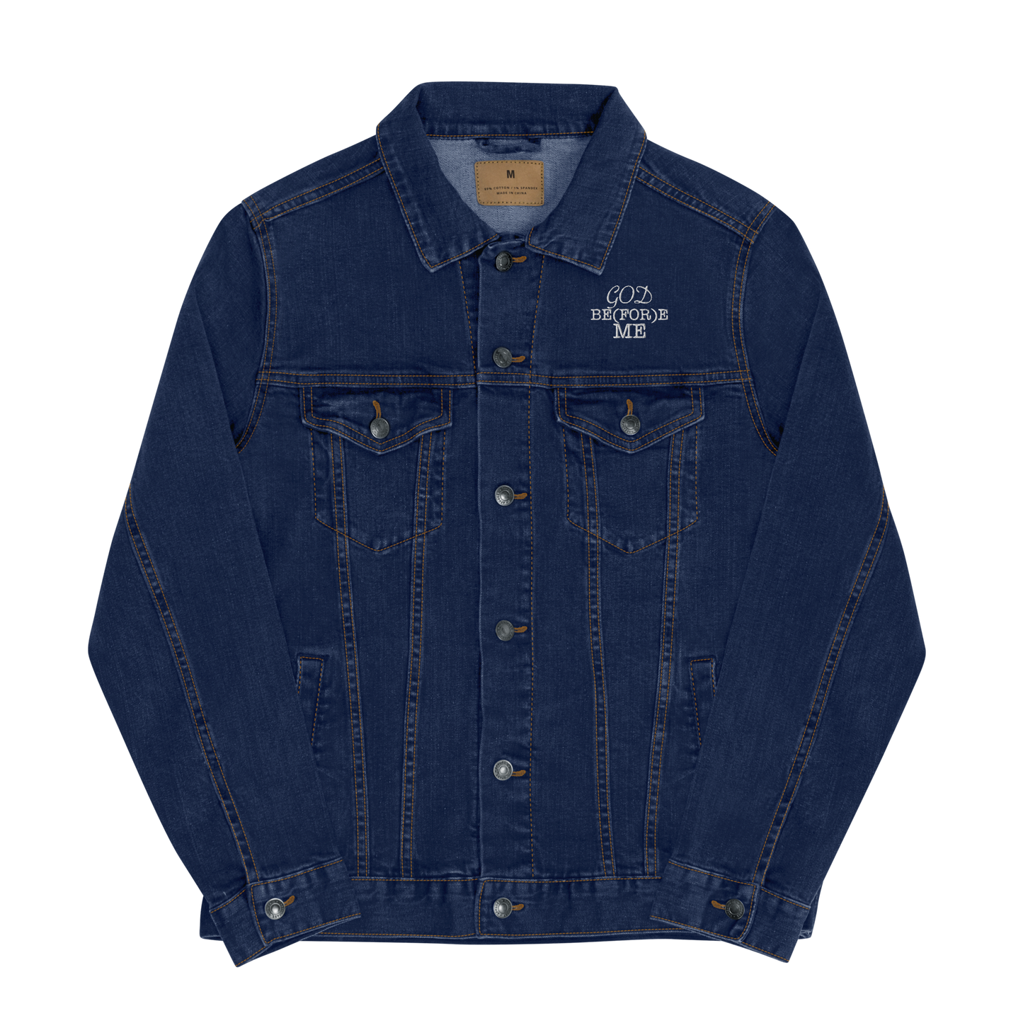 God Be(FOR)e Me Iconic Denim Jacket with Embroidered Lettering