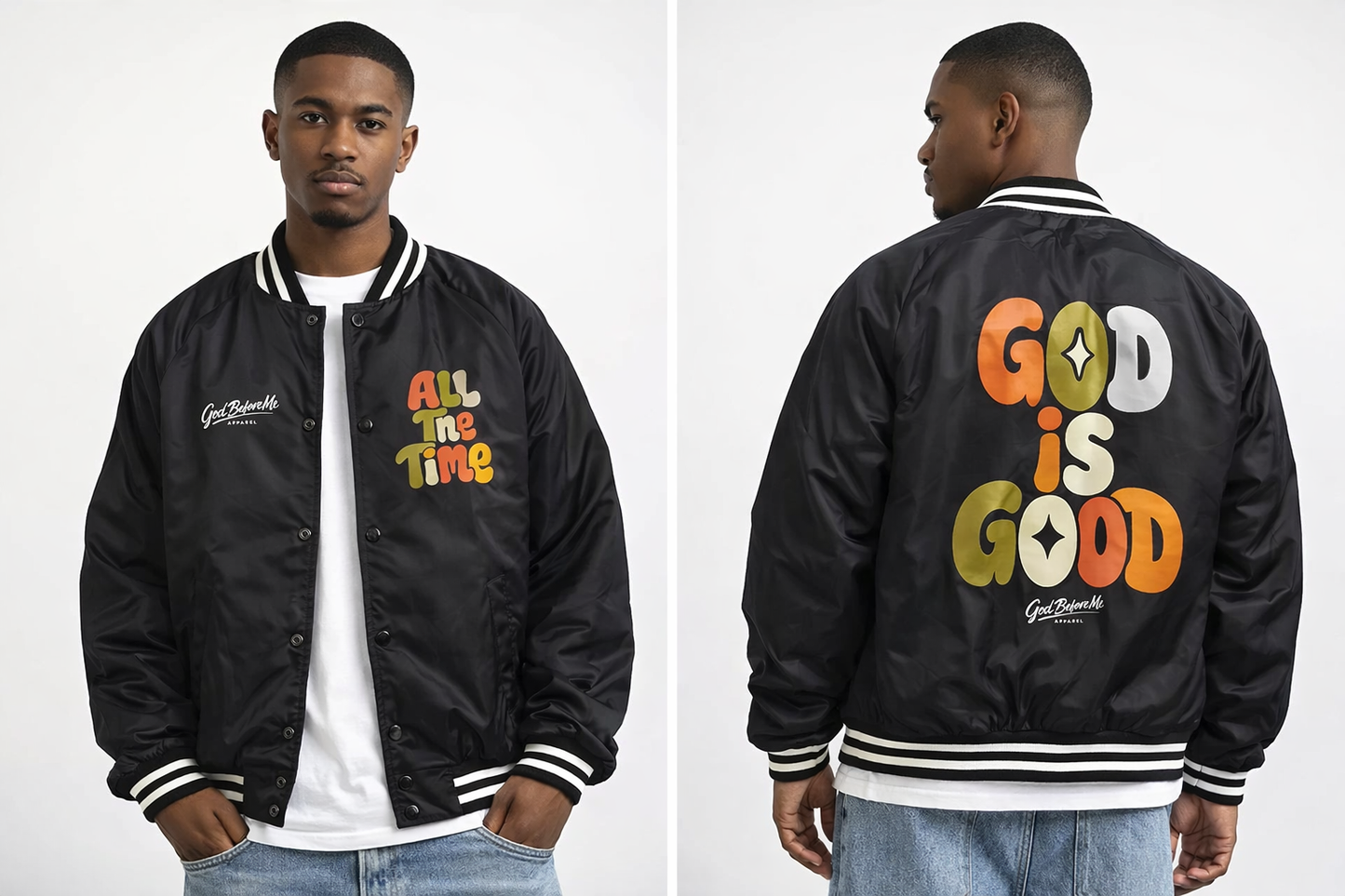God Is Good. All the Time. Black Bomber Jacket (Preorder)